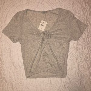 Cotton On Cropped Grey Eyelet Tie Top Size M